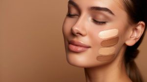 Rostro con muestras de crema BB y CC aplicadas en la mejilla